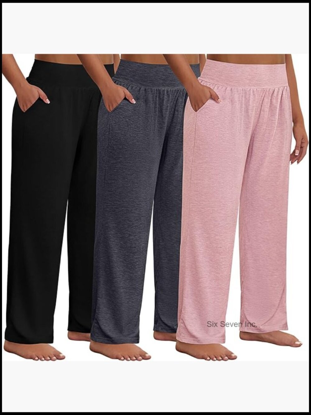 3 Pack Plus Size Wide Leg Yoga Pants with Pockets - Lounge Sweatpants